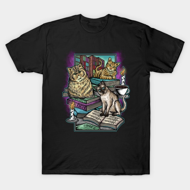 Cats, Books and Coffee T-Shirt by Lazarino